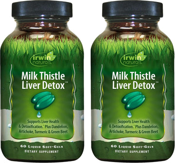 Irwin Naturals Milk Thistle Liver Detox - 60 Liquid Soft-Gels, Pack Of 2 - Supports Liver Health With Dandelion, Artichoke, Turmeric & Green Beet Root - 60 Total Servings