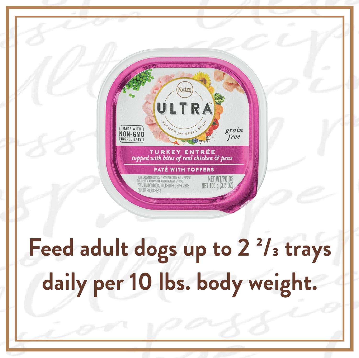 NUTRO ULTRA Grain Free Adult Soft Wet Dog Food Paté With Toppers Turkey Entrée topped with bites of real chicken & peas, 3.5 oz. Trays, Pack of 24 : Pet Supplies