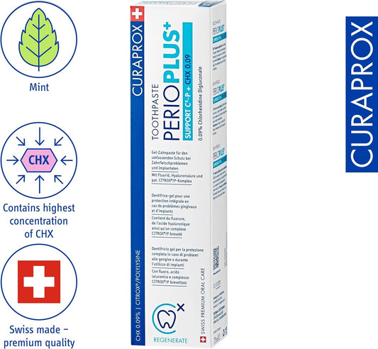 Curaprox Perioplus+ Support Toothpaste, 75Ml - Gum Disease & Enamel Repair Toothpaste. Sls Free