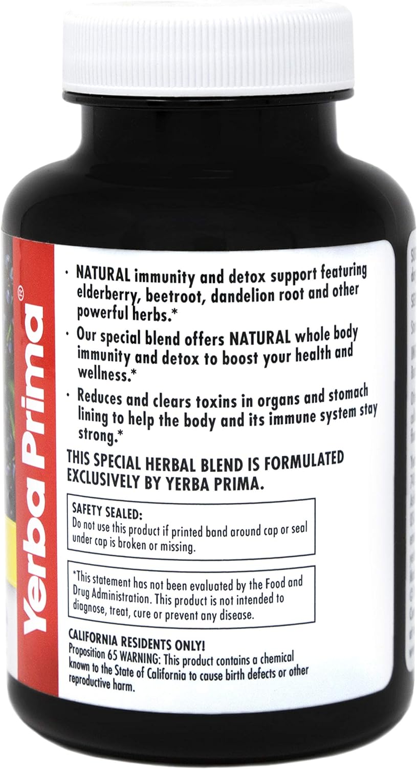 Yerba Prima Elderberry & Beetroot Caps - Detox & Immunity Booster - 90 Capsules Natural Immune Support Supplement - Gluten Free, Non-GMO, Vegan