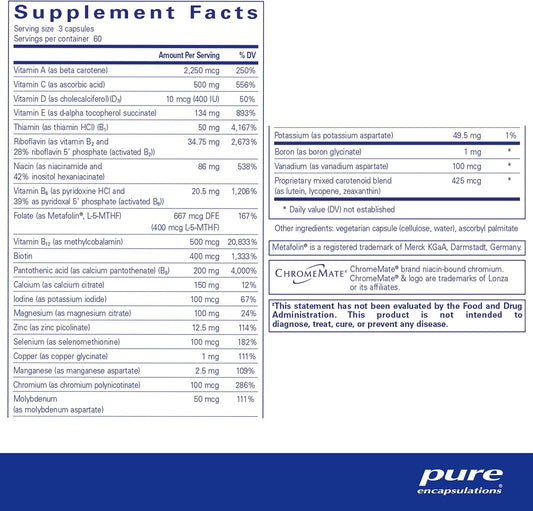 Pure Encapsulations Nutrient 950 Without Iron | Supplement To Support Cardiovascular, Immune, And Cellular Health, Bones, Hormone Metabolism, And Carbohydrate Utilization* | 180 Capsules