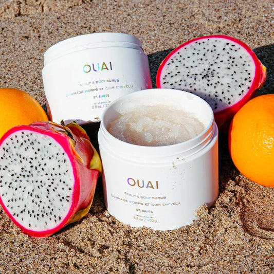 OUAI Scalp & Body Scrub, St. Barts - Foaming Coconut Oil Sugar Scrub and Gentle Scalp Exfoliator Cleanses, Removes Buildup, and Moisturizes Skin - Paraben, Phthalate and Sulfate Free Body Care (8.8oz)