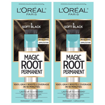 L'Oreal Paris Magic Root Rescue 10 Minute Root Hair Coloring Kit, Permanent Hair Color With Quick Precision Applicator, 100 Percent Gray Coverage, 3 Soft Black, 2 Count