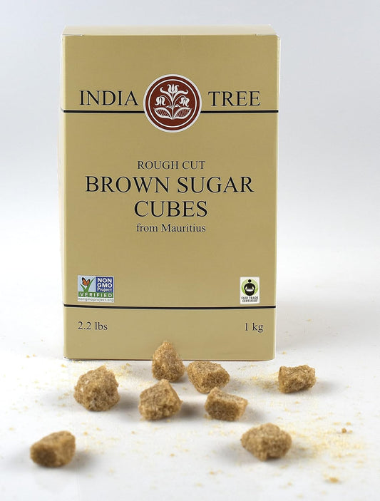 India Tree Brown Sugar Cubes, 2.2 Pound Box, European Style Cane Sugar From Mauritius, Rough Cut Unrefined Brown Sugar