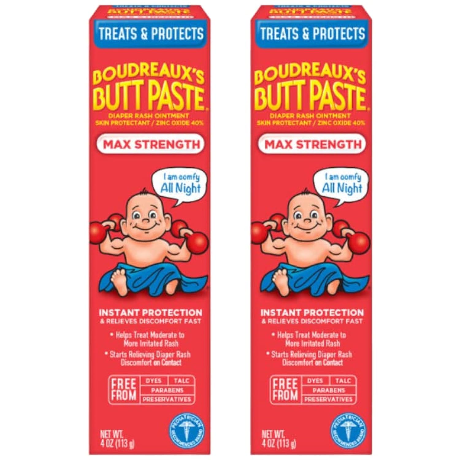 Boudreaux's Butt Paste Diaper Rash Ointment - Maximum Strength - Contains 40% Zinc Oxide - Paraben and Preservative-Free - 4oz (2 Pack)