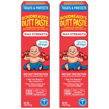 Boudreaux's Butt Paste Diaper Rash Ointment - Maximum Strength - Contains 40% Zinc Oxide - Paraben and Preservative-Free - 4oz (2 Pack)