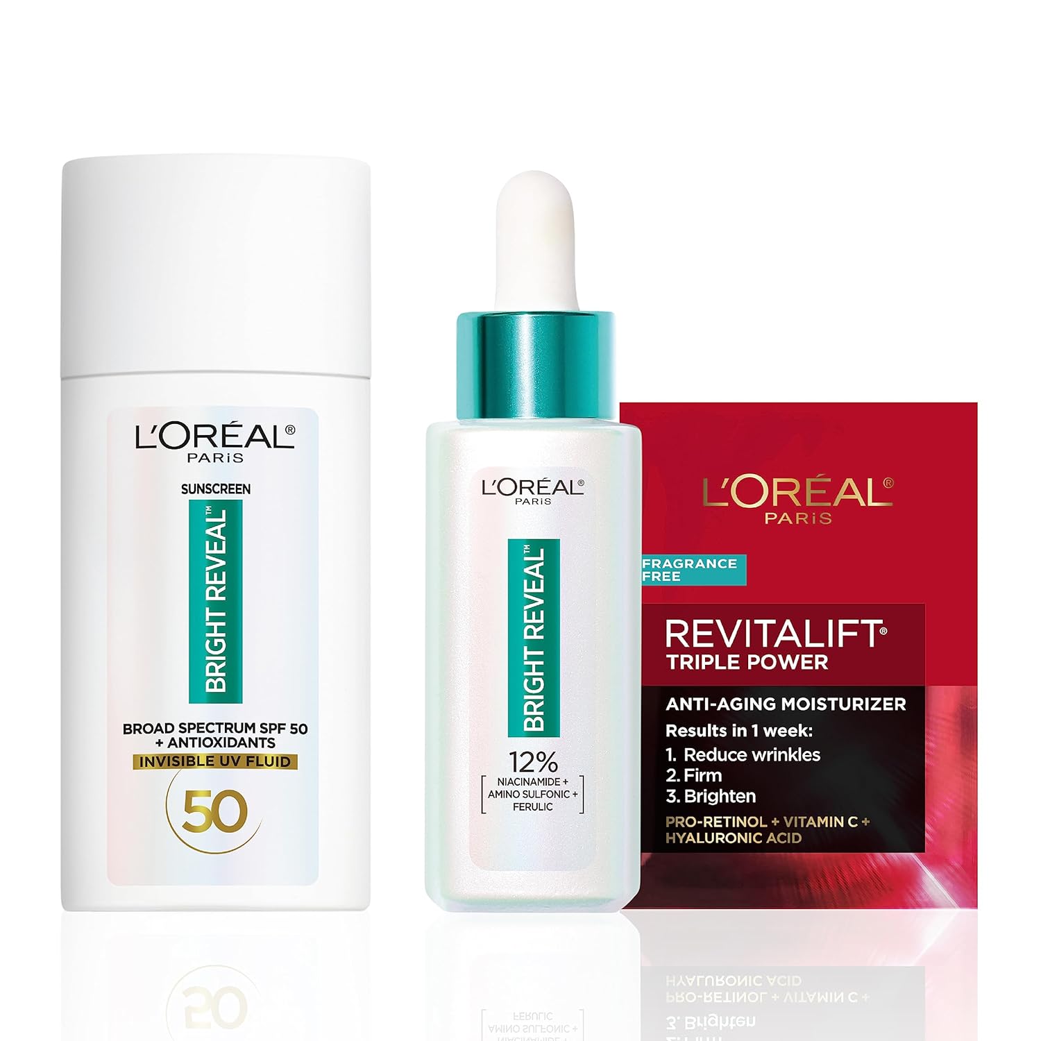 L'Oreal Paris Bright Reveal Niacinamide Dark Spot Serum + Broad-Spectrum Spf 50 Daily Uv Lotion + Moisturizer Samples