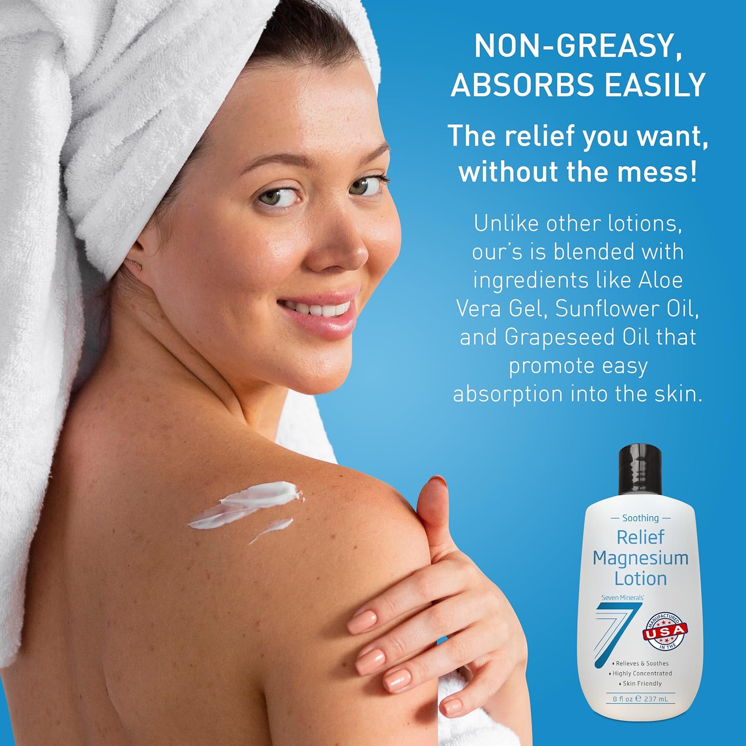 Seven Minerals Magnesium Lotion For Sleep, Soothing Relief & Relaxation - Highly Concentrated Magnesium For Better Sleep, Feet & Joint Care. Non-Greasy Lotion With Skin Friendly Ingredients - 8 Fl Oz : Health & Household