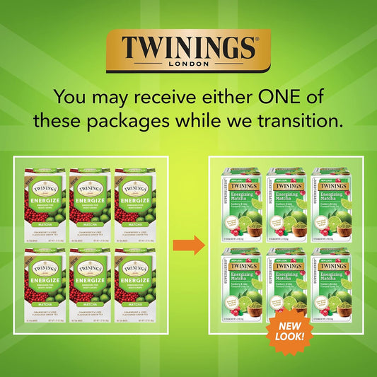 Twinings Superblends Energizing Matcha Cranberry & Lime Flavoured Green Tea, 18 Tea Bags (Pack Of 6)