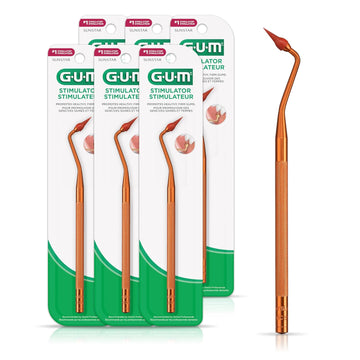 Gum Stimulator Permanent Handle - 1 Rubber Tip Included - Long Handled Massager For Gums - Remove Plaque & Promote Gum Health, 1Ct (6Pk)