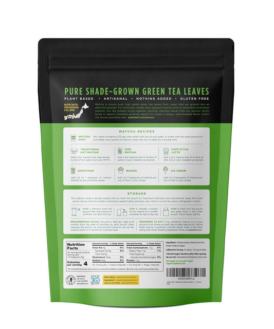 Jade Leaf Matcha Artisanal Matcha Green Tea Powder - Authentic Japanese Origin - Premium Second Harvest Culinary Grade For Baking Or Cooking (1 Pound Bulk Resealable Pouch)