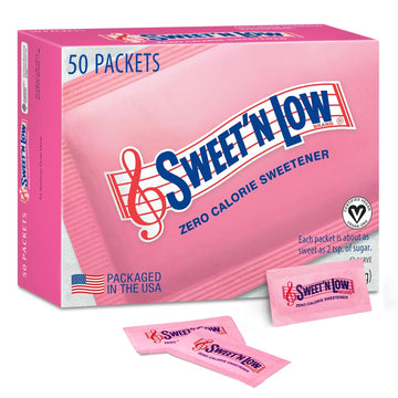 Sweet'N Low Zero Calorie Sweetener Packets, 50 Ct, Kosher & Gluten Free, Low Glycemic Index, Individual Tea And Coffee Sweetener Packets