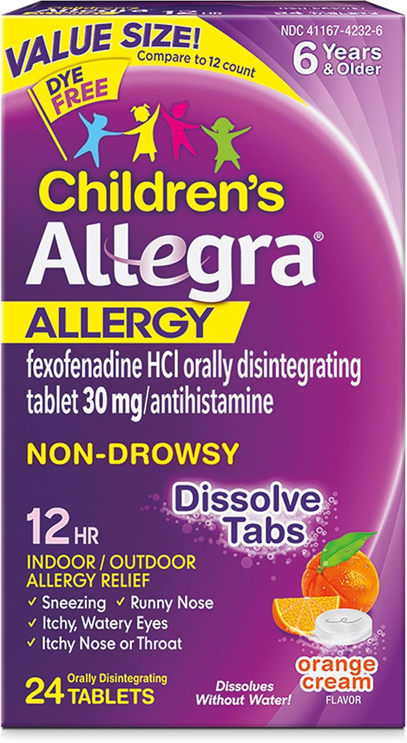 Allegra Children'S 12Hr Orange Cream Tablets, 24 Count, Non-Drowsy Antihistamine For Kids