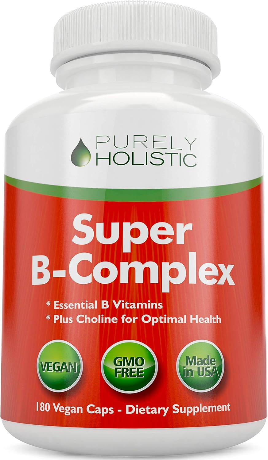 Vitamin B Complex - 8 Super B Complex Vitamins With Choline & Inositol, Vitamins B1, B2, B3, B5, B6, B8, B9 & B12 - B100 Complex - 180 Vegan Capsules - 6 Month Supply - Made In The Usa