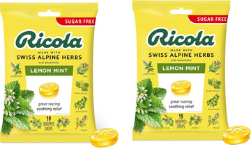 Ricola Sugar Free Lemon Mint Box | Cough Suppressant Throat Drops | Naturally Soothing Long-Lasting Relief - 19 Count (Pack of 2)