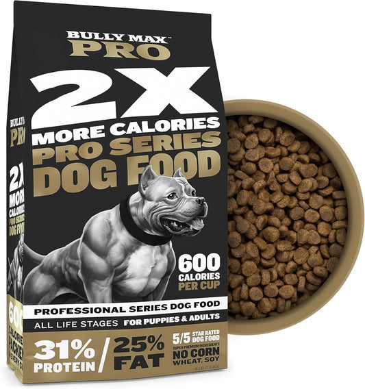 Bully Max Pro Muscle & Weight Gain Pack - 2X High Calorie Dry Dog Food 4Lbs, 2-In-1 Muscle Builder Tablets 60 Count & 11-In-1 Power 75 Tasty Chews For All Breeds, Puppies & Adult Dogs