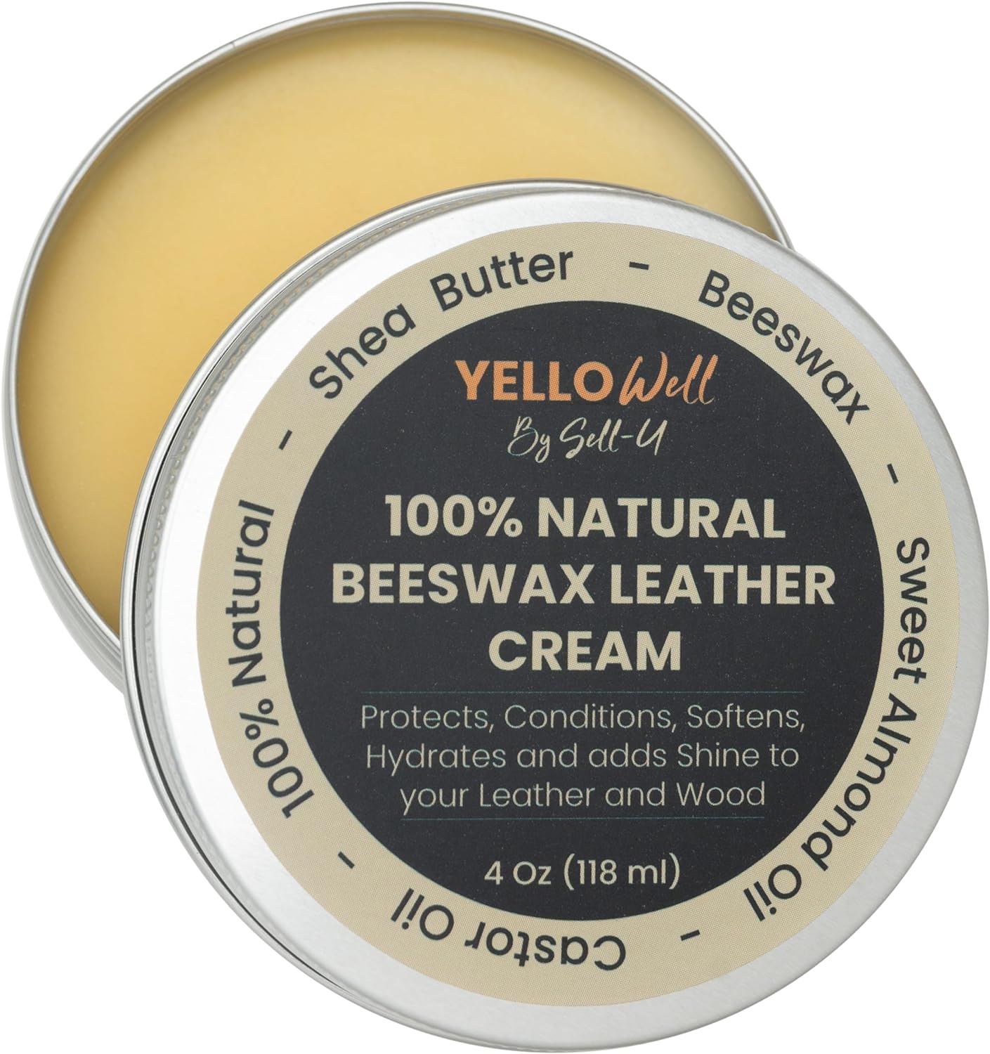 | Natural Beeswax Leather Cream | 4 oz | Beeswax - Shea Butter - Sweet Almond Oil & Castor Oil | Restore, Soften and Protect Leather & Wood |