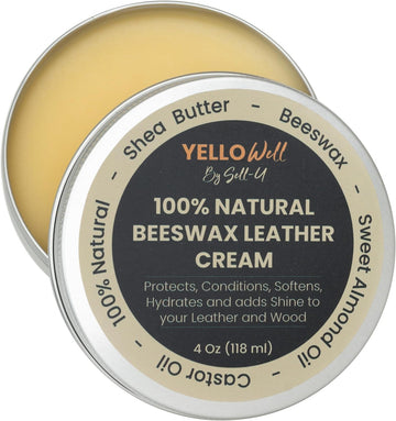 | Natural Beeswax Leather Cream | 4 oz | Beeswax - Shea Butter - Sweet Almond Oil & Castor Oil | Restore, Soften and Protect Leather & Wood |