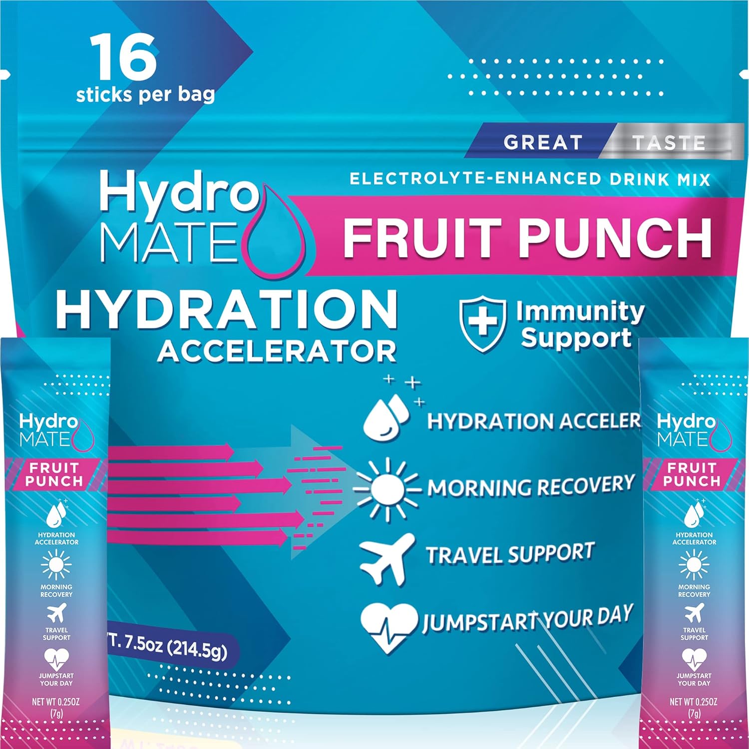 Natureworks Hydromate Electrolytes Powder Packets Fruit Punch Low Sugar Hydration Accelerator Hydration Stick Packs Party Favors For Rapid Relief And Recovery 16 Sticks