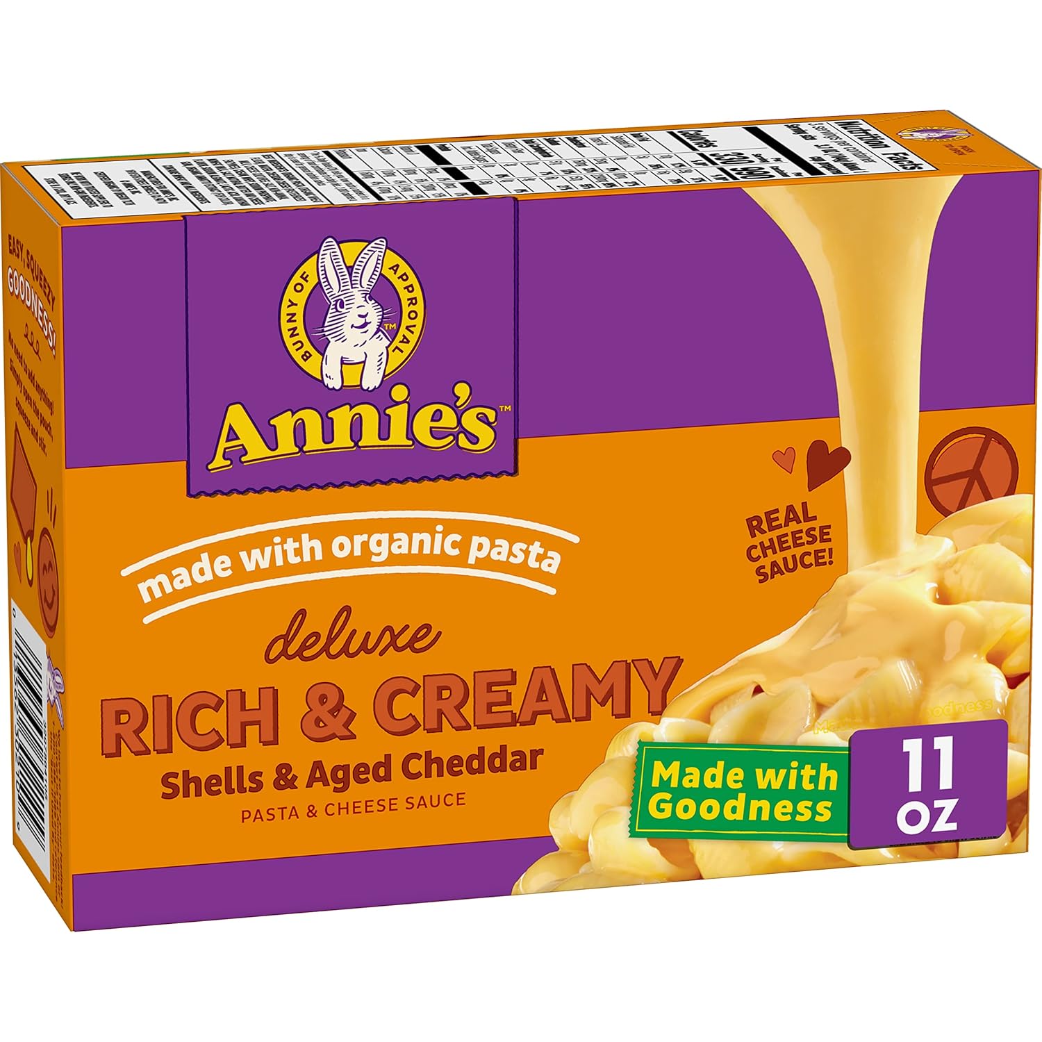 Annie'S Deluxe Macaroni & Cheese With Organic Pasta, Aged Cheddar Cheese & Shells, 11 Oz