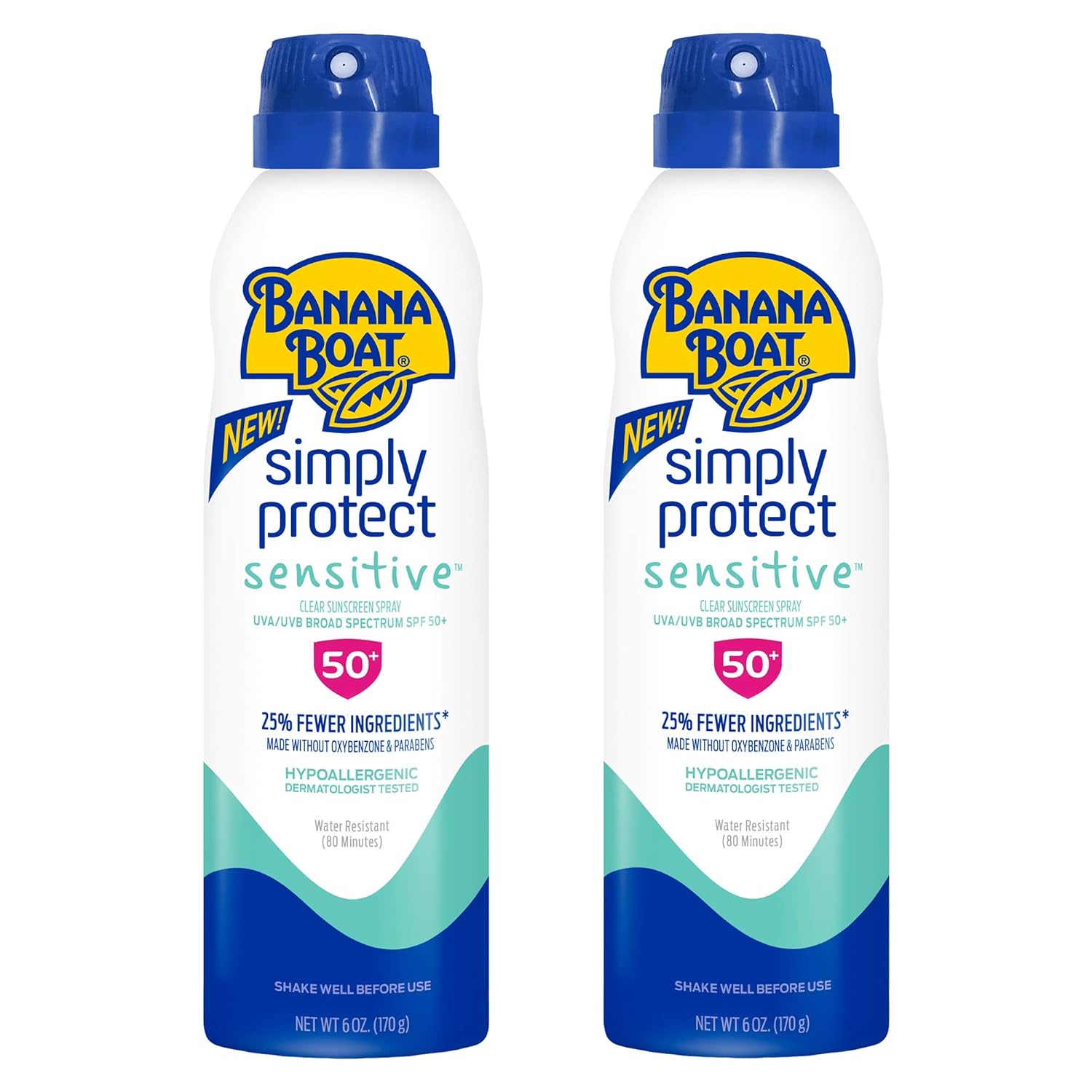 Banana Boat Mineral Enriched Sunscreen, Sensitive Skin, Broad Spectrum Spray, Spf 50, 6Oz. - Twin Pack