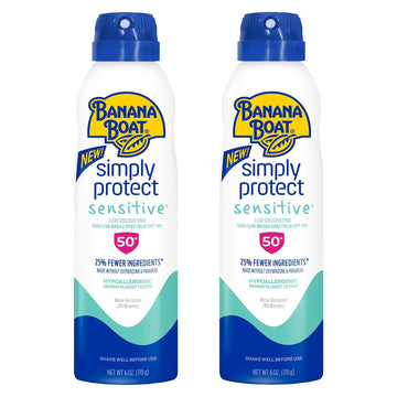 Banana Boat Mineral Enriched Sunscreen, Sensitive Skin, Broad Spectrum Spray, Spf 50, 6Oz. - Twin Pack