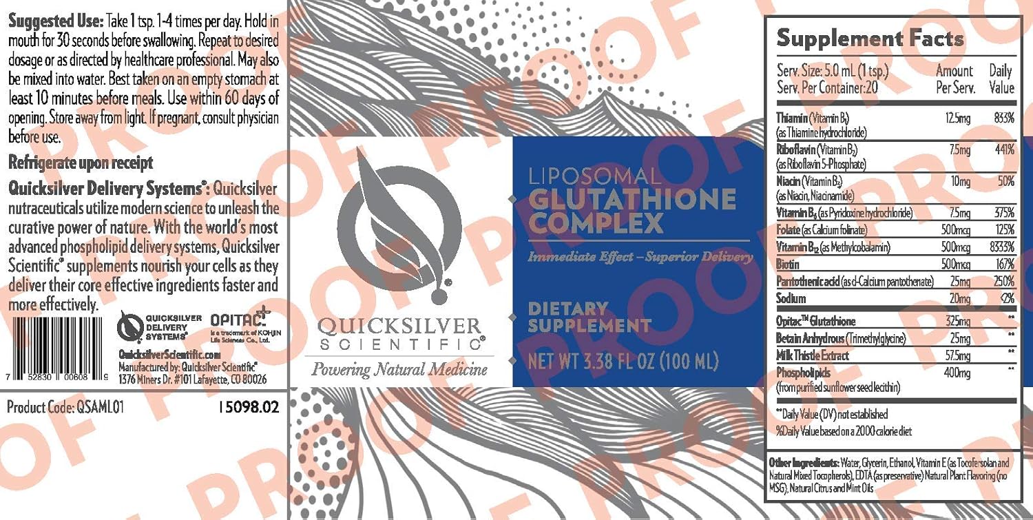 Quicksilver Scientific Glutathione Complex - Superior Absorption Antioxidant Supplement with Liquid Glutathione & Milk Thistle - Vitamin B Complex + Glutathione Supplement for Daily Use (3.38 fl oz) : Health & Household