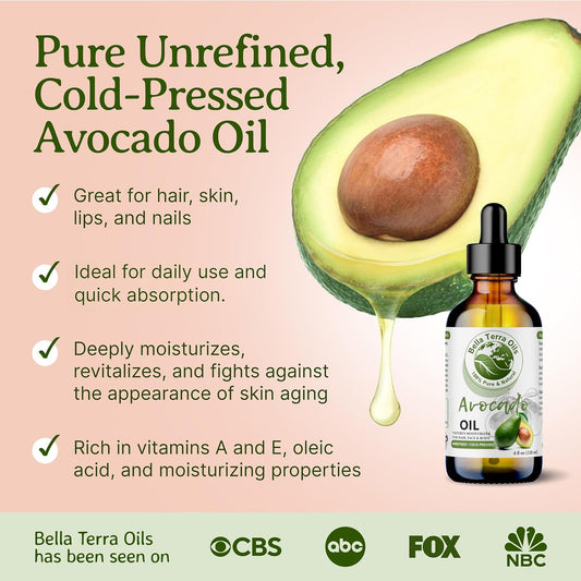 Bella Terra Oils Pure Avocado Oil for Skin and Hair Nourishment – 1gallon, Rich in Nutrients, Hydrating, Shine Enhancer