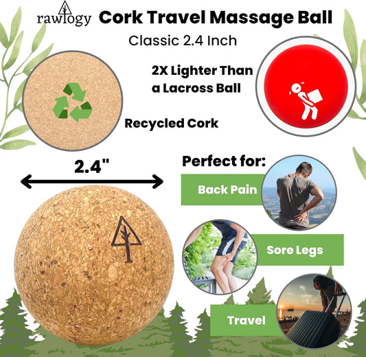 Rawlogy Ultra-Firm Cork Massage Ball Set (Classic 2.5") For Myofascial Release And Tension Relief || Made From Eco-Friendly Recycled Cork