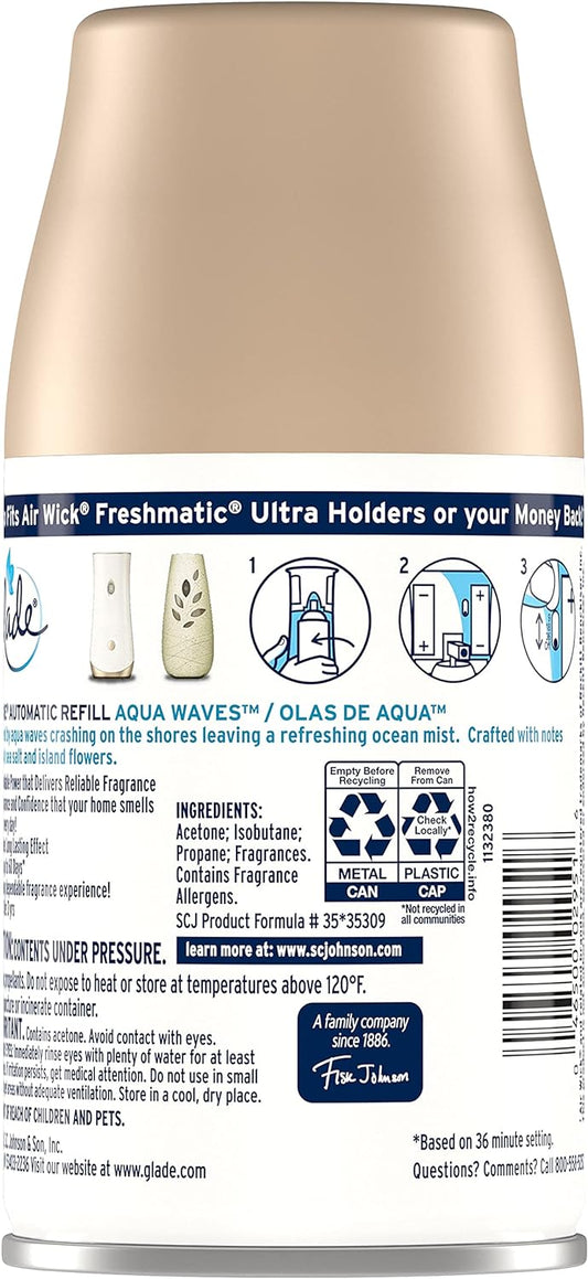 Glade Automatic Spray Refill, Air Freshener for Home and Bathroom, Aqua Waves, 6.2 Oz, 3 Count