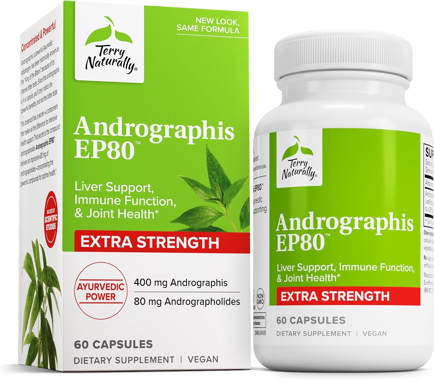 Terry Naturally Andrographis Ep80 Extra Strength - Brain Health & Immune Support - Joint Health Supplement To Aid Mobility - Vegan Adaptogen Supplement For Energy & Liver Support - 60 Capsules