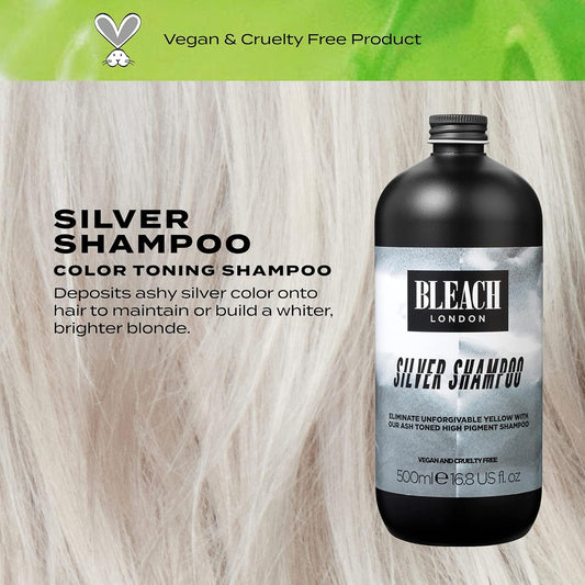 Bleach London Silver Shampoo - Vegan & Peta-Approved Purple Toning Formula, Neualises Yellow Tones - Paraben & Silicone Free - (250 Ml)