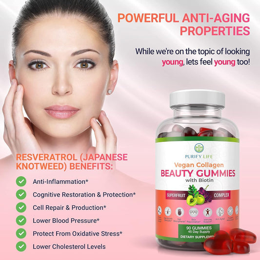 Purify Life Vegan Collagen Gummies with Biotin & Saw Palmetto Extract Bundle, Vitamins for Hair Skin and Nails Health, Hormonal Balance in Men and Women, Gluten-Free & Vegan, Replace Capsules, Pills