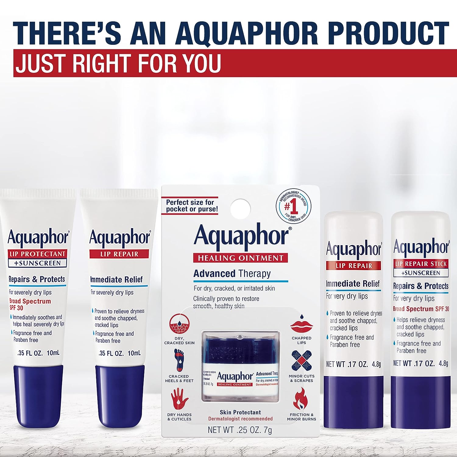 Aquaphor Lip Repair Ointment - Long-lasting Moisture to Soothe Dry Chapped Lips - .35 fl. oz. Tube (Pack of 48) : Beauty & Personal Care