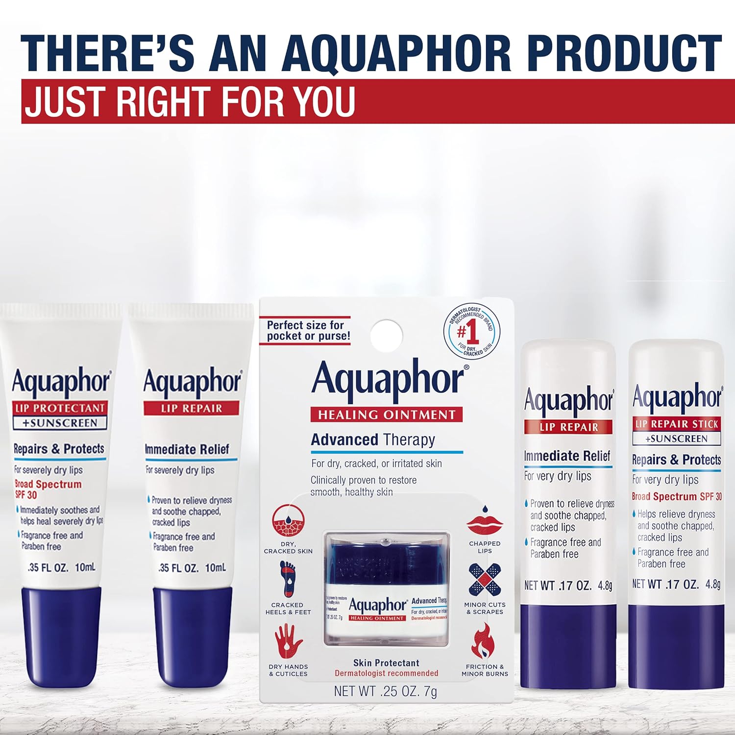 Aquaphor Lip Repair Ointment - Long-lasting Moisture to Soothe Dry Chapped Lips - .35 fl. oz. Tube (Pack of 48) : Beauty & Personal Care