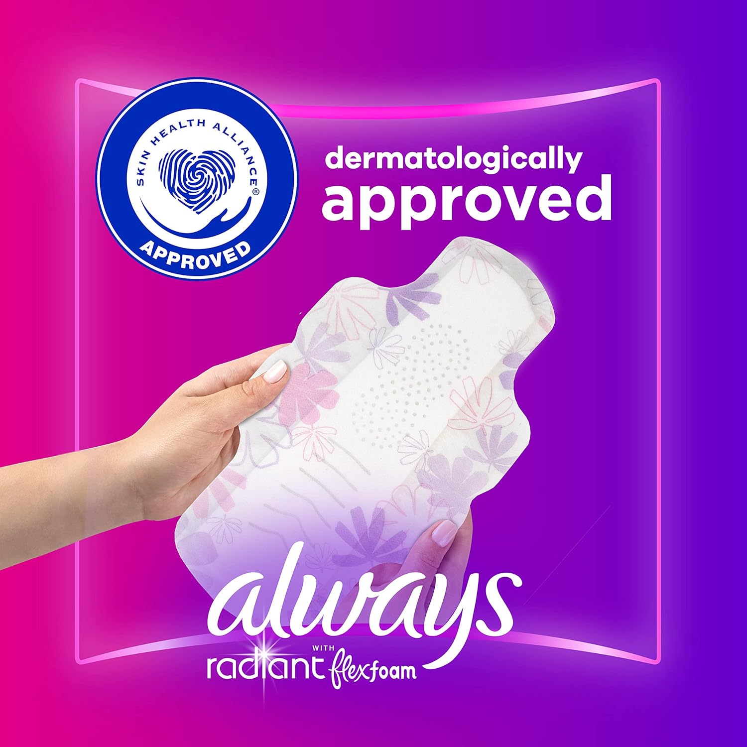 Always Radiant Feminine Pads For Women, Size 3 Extra Heavy, With Wings, Scented, 30 Ct