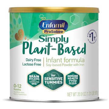 Enfamil Prosobee Plant Based Baby Formula, For Sensitive Tummies, Soy-Based Plant Sourced Protein, Vitamins For Immune Support, Lactose-Free, Milk Free, Gluten Free, 20.9 Oz Can