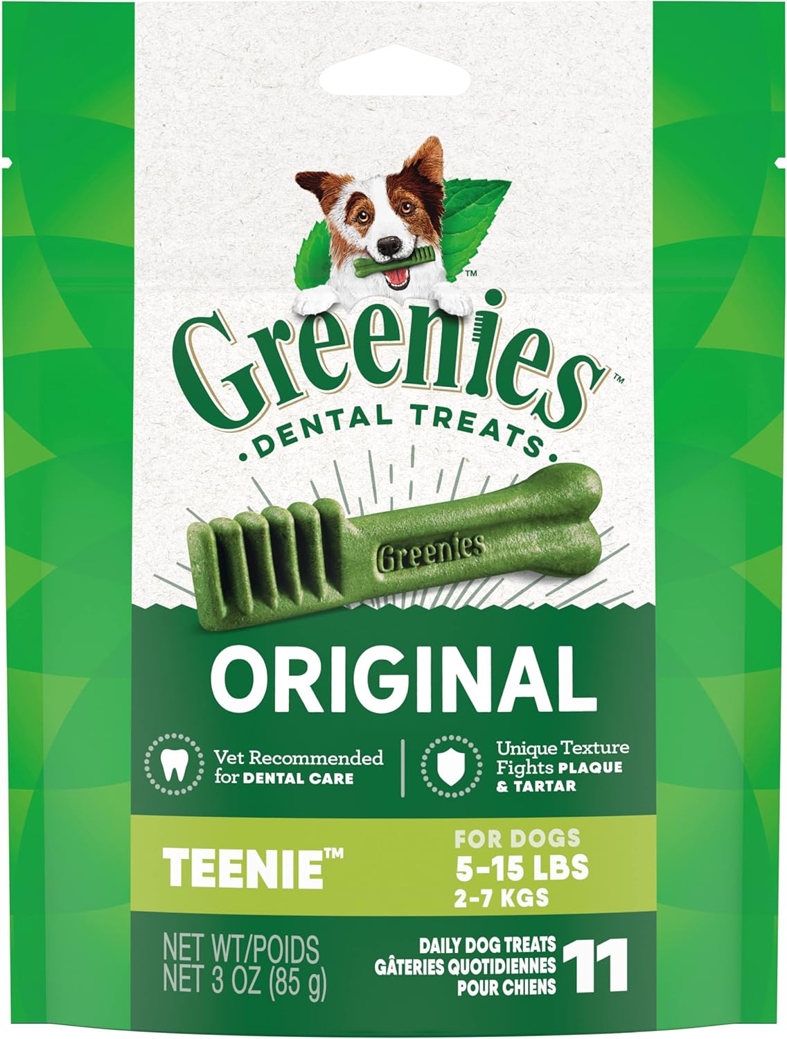 Greenies Original Teenie Natural Dental Care Dog Treats, 3 Oz. Pack (11 Treats)