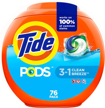 Tide Pods Liquid Laundry Detergent Soap Pacs He Compatible 76 Count Powerful 3-In-1 Clean In One Step Clean Breeze Scent