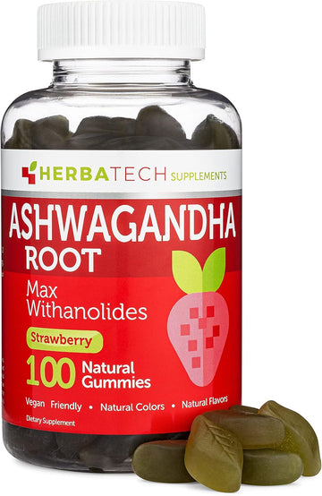Ashwagandha Gummies For Men And Women - Strongest 1,500Mg Formula (100 Gummies) 3% Withanolides Cortisol Blocker For Relief, Calming, And Relaxation From Herbatech Supplements