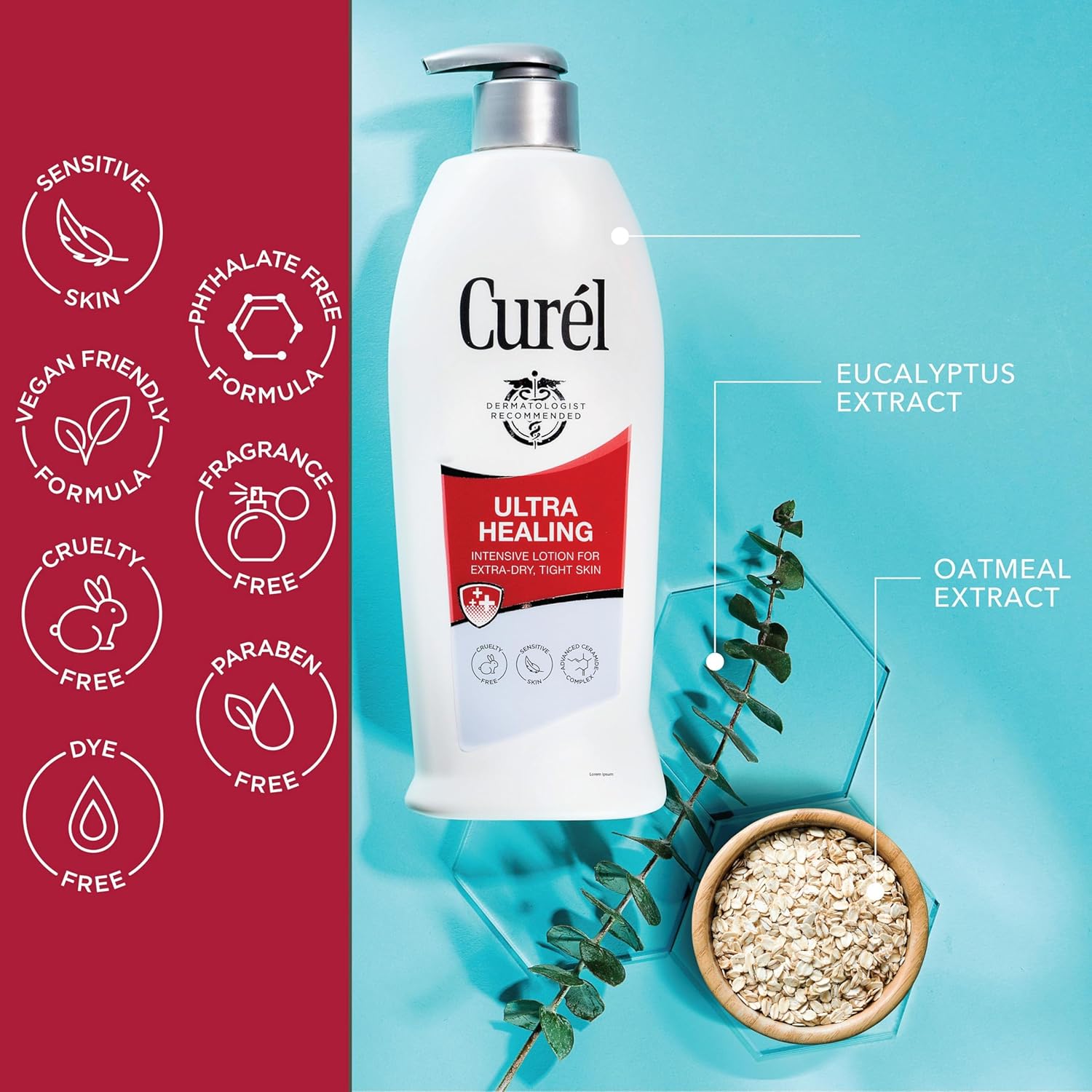 Curel Ultra Healing Lotion, Hand and Body Moisturizer for Extra Dry Skin, with Advanced Ceramide Complex and Hydrating Agents, for Tight Skin, 20 Ounces