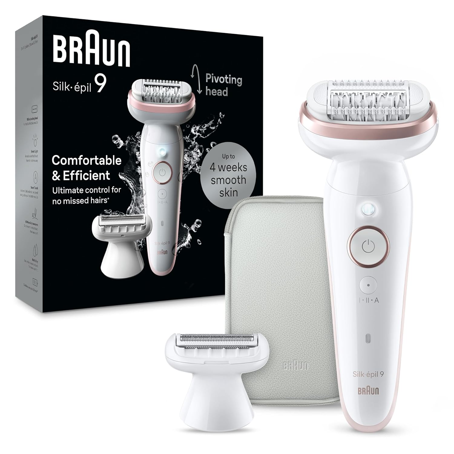 Braun Epilator Silk-Épil 9, Hair Removal Device, Women Shaver & Trimmer, Pivoting Head, Wet And Dry Epilator, Includes Shaver Head And Trimmer Comb, Ses9-030