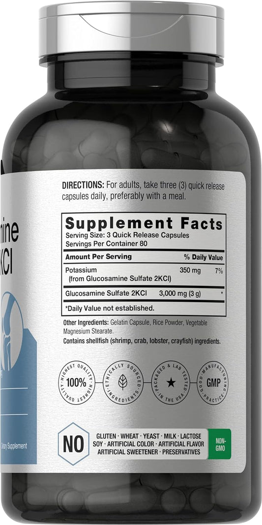 Horbäach Glucosamine Sulfate 2Kci With Potassium | 3000Mg | 240 Capsules | Non-Gmo And Gluten Free Supplement