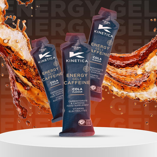 Kinetica Sport Quicks Release Energy Gel + Caffeine - Cola Flavour | 105Mg Caffeine, 27G Carbohydrates/Serve | 24 X 70G Pack | Contains Range Of B Vitamins & Electrolytes | Fast Acting Energy Source