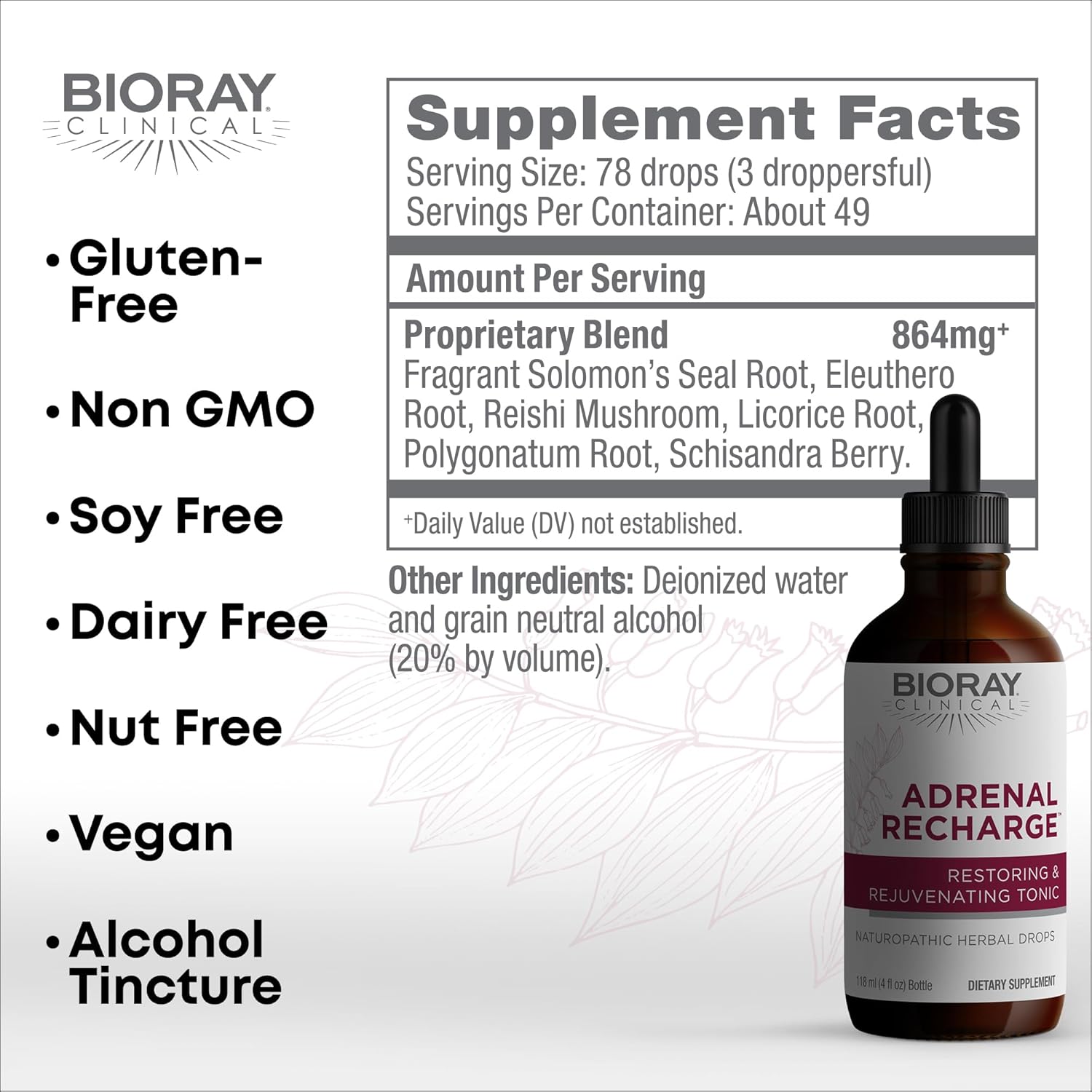 Bioray Clinical Adrenal Recharge - 2 Fl Oz - Restoring & Rejuvenating Alcohol Tincture - Non-Gmo, Vegan, Gluten Free : Health & Household