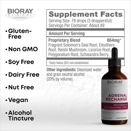 Bioray Clinical Adrenal Recharge - 4 Fl Oz - Restoring & Rejuvenating Alcohol Tincture - Non-Gmo, Vegan, Gluten Free