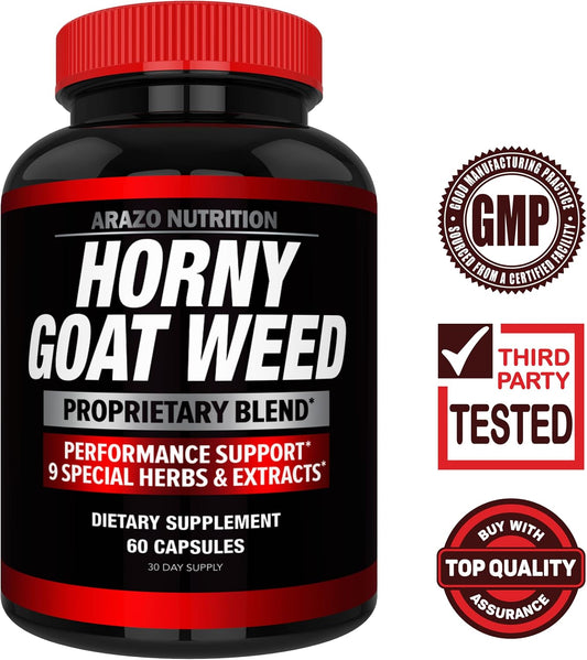 Arazo Nutrition Premium Horny Goat Weed Extract With Maca Root, Ginseng, Muira Puama And L-Arginine - For Men And Women – 100% Pure Herbal Nutritional Supplement