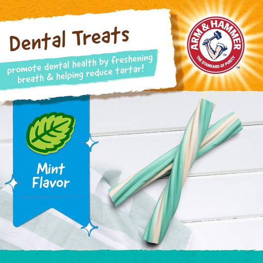 Arm & Hammer for Pets Twisters Dental Treats for Dogs | Dental Dog Chews Fight Bad Breath, Plaque & Tartar Without Brushing | Fresh Mint Flavor, 8 Count- 24 Pack
