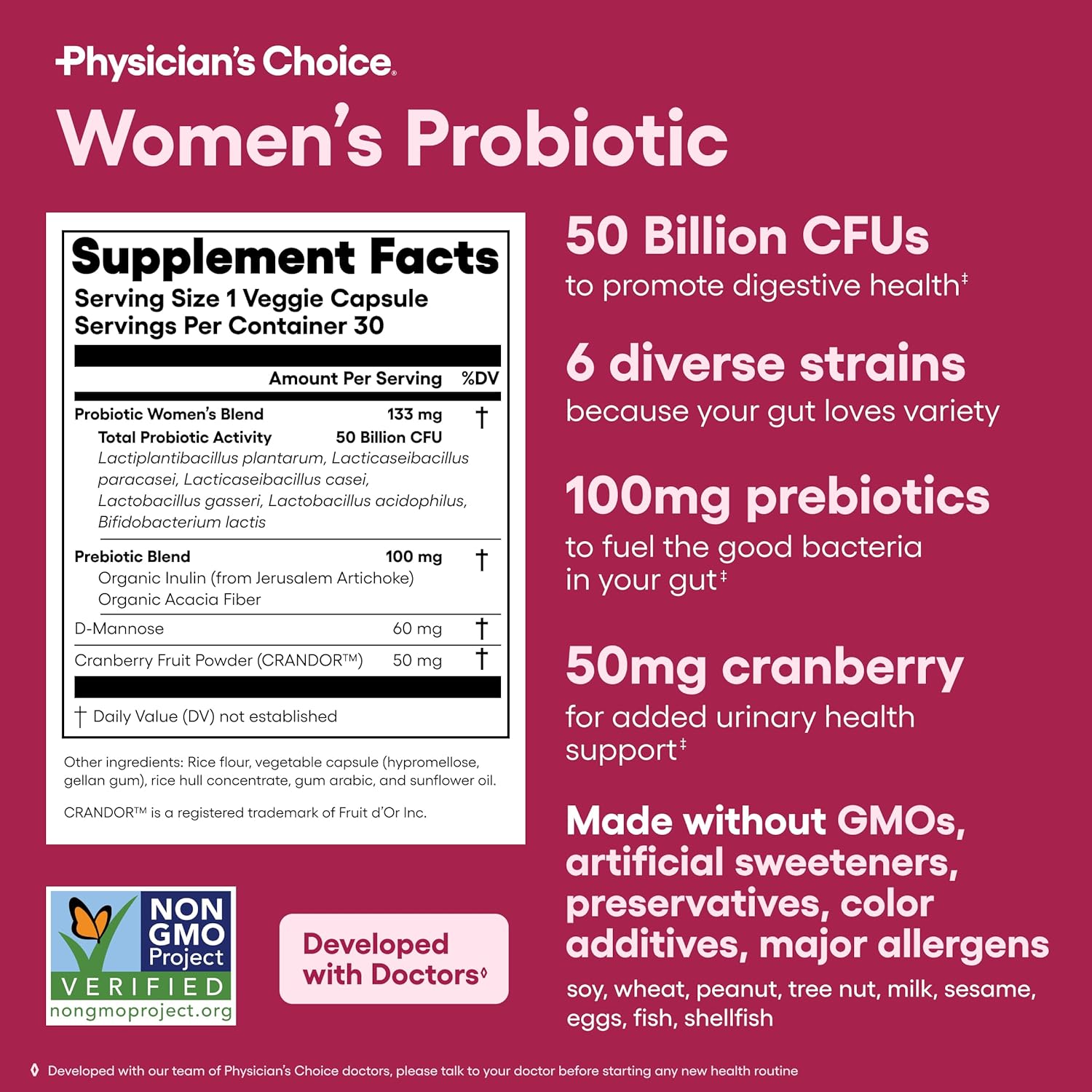 Physician'S Choice Probiotics For Women - Ph Balance, Digestive, Ut, & Feminine Health - 50 Billion Cfu - 6 Unique Strains For Her - Organic Prebiotics, Cranberry Extract+ - Women Probiotic - 30 Ct
