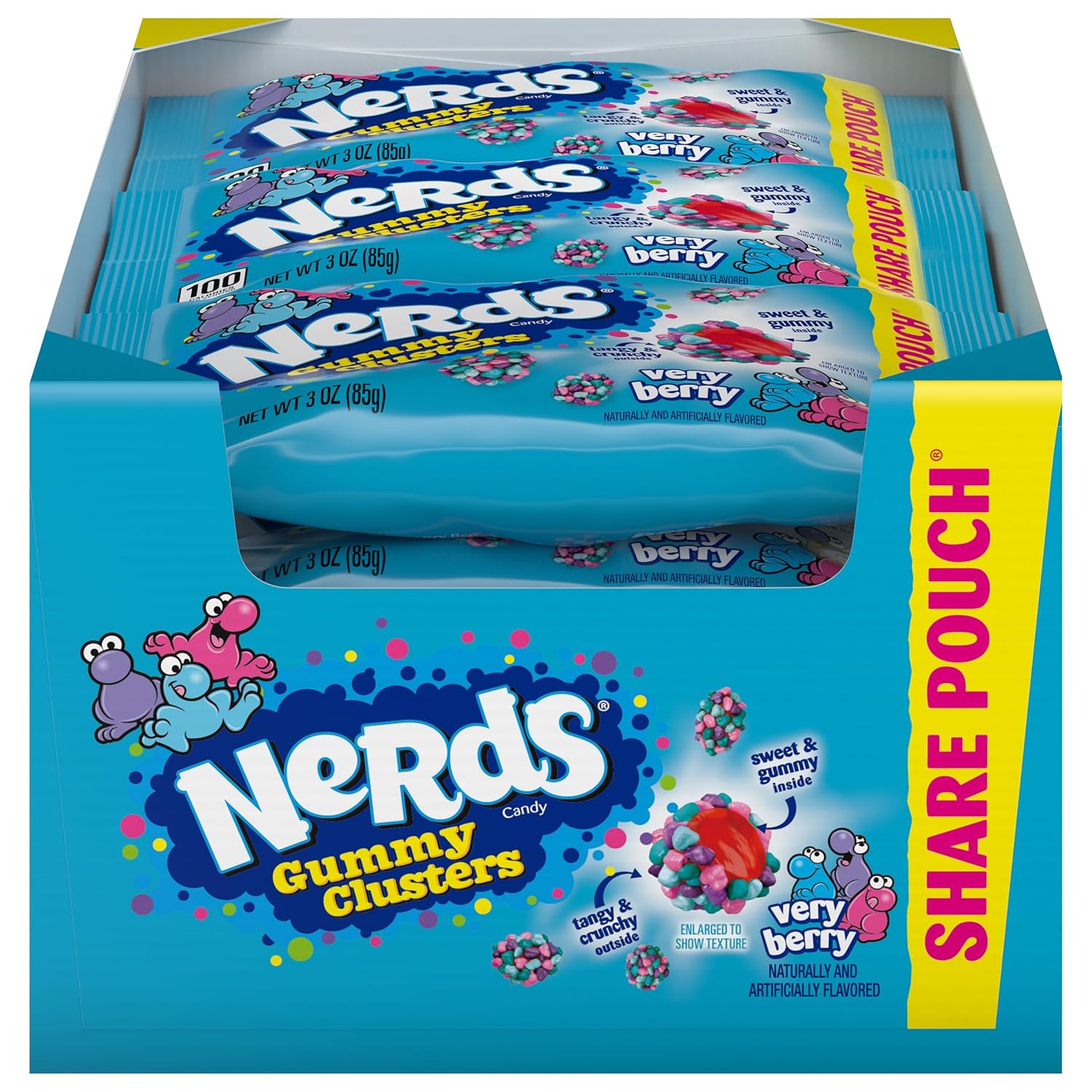 Nerds Gummy Clusters, Candy, Very Berry, Crunchy And Gummy, Back To School Sweet Treat, 3 Oz, 12 Ct